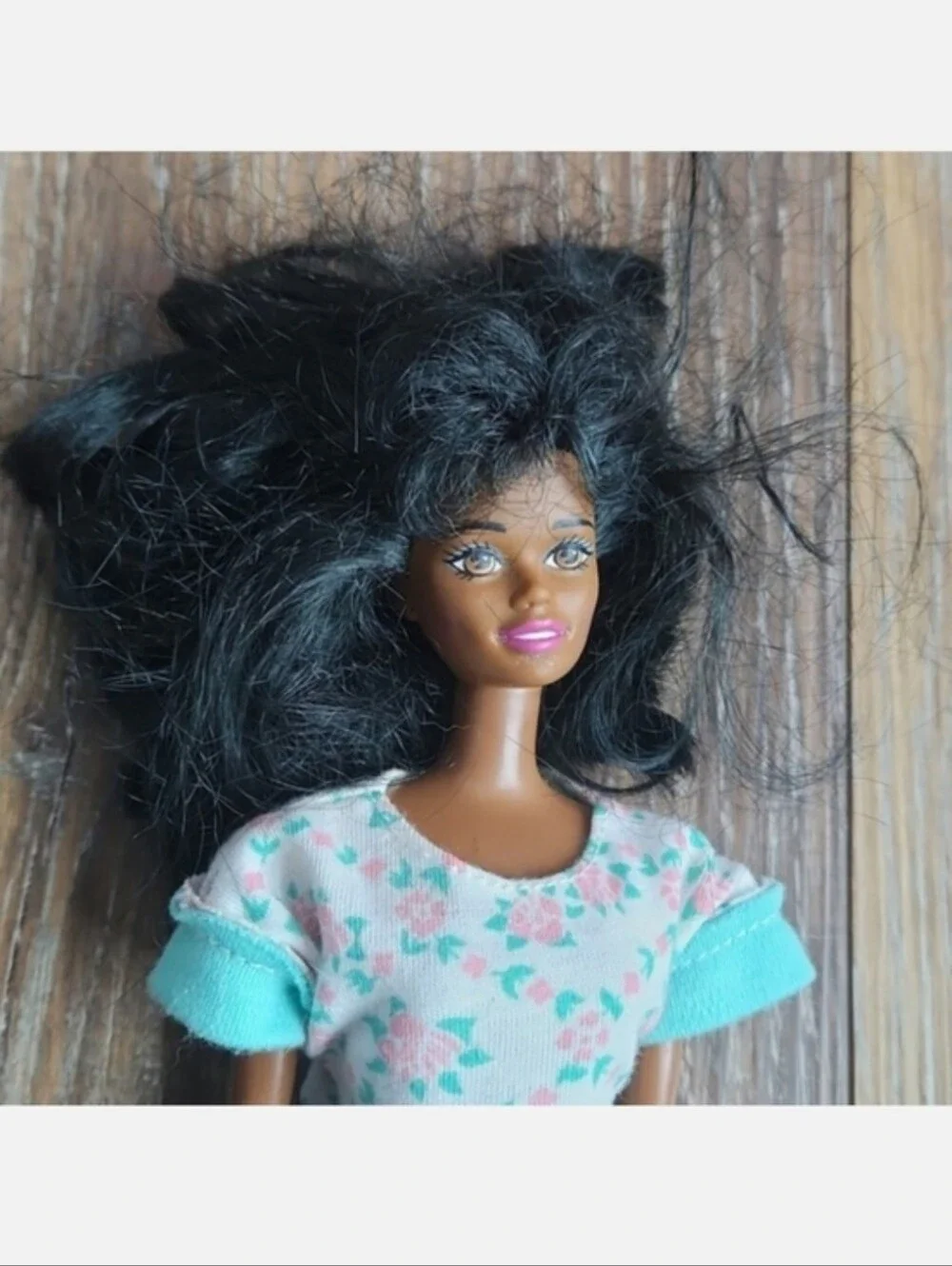 Vintage African American Black Barbie Doll Pink Green Floral Outfit